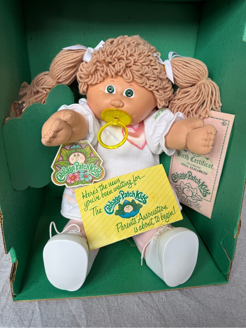 Blonde Yarn-Hair Baby Doll with Pacifier